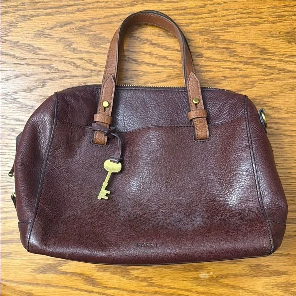Fossil Maroon Leather Satchel